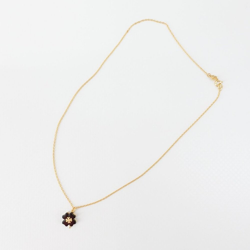 Tory Burch Resin Clover Necklace Black OS - Picture 2 of 10
